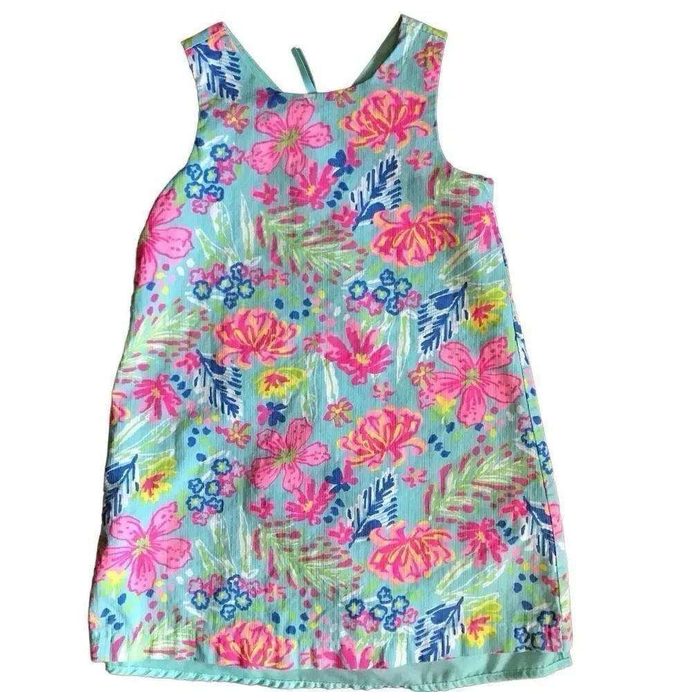 Tommy Bahama Girls dress sundress blue pink SZ 6 lined zip back sleeveless